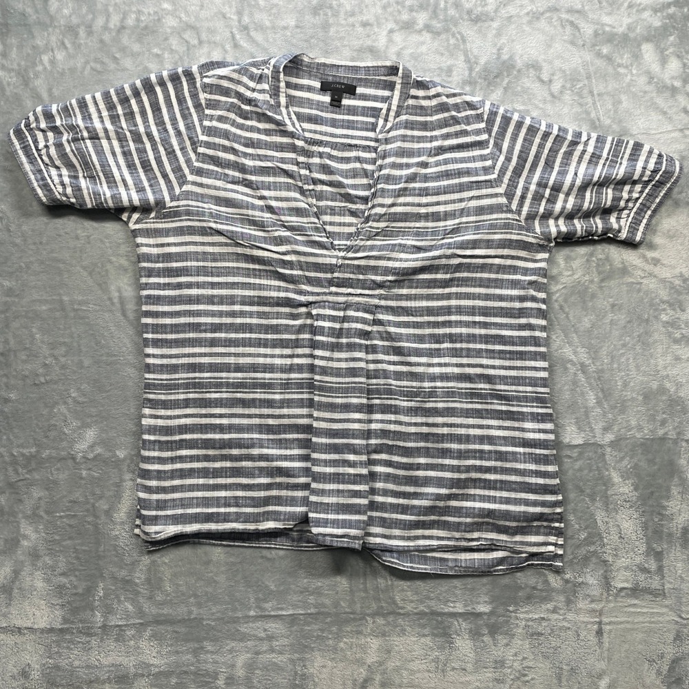 J Crew Striped V Neck Short Sleeve Cotton Tunic Top Women's Size M